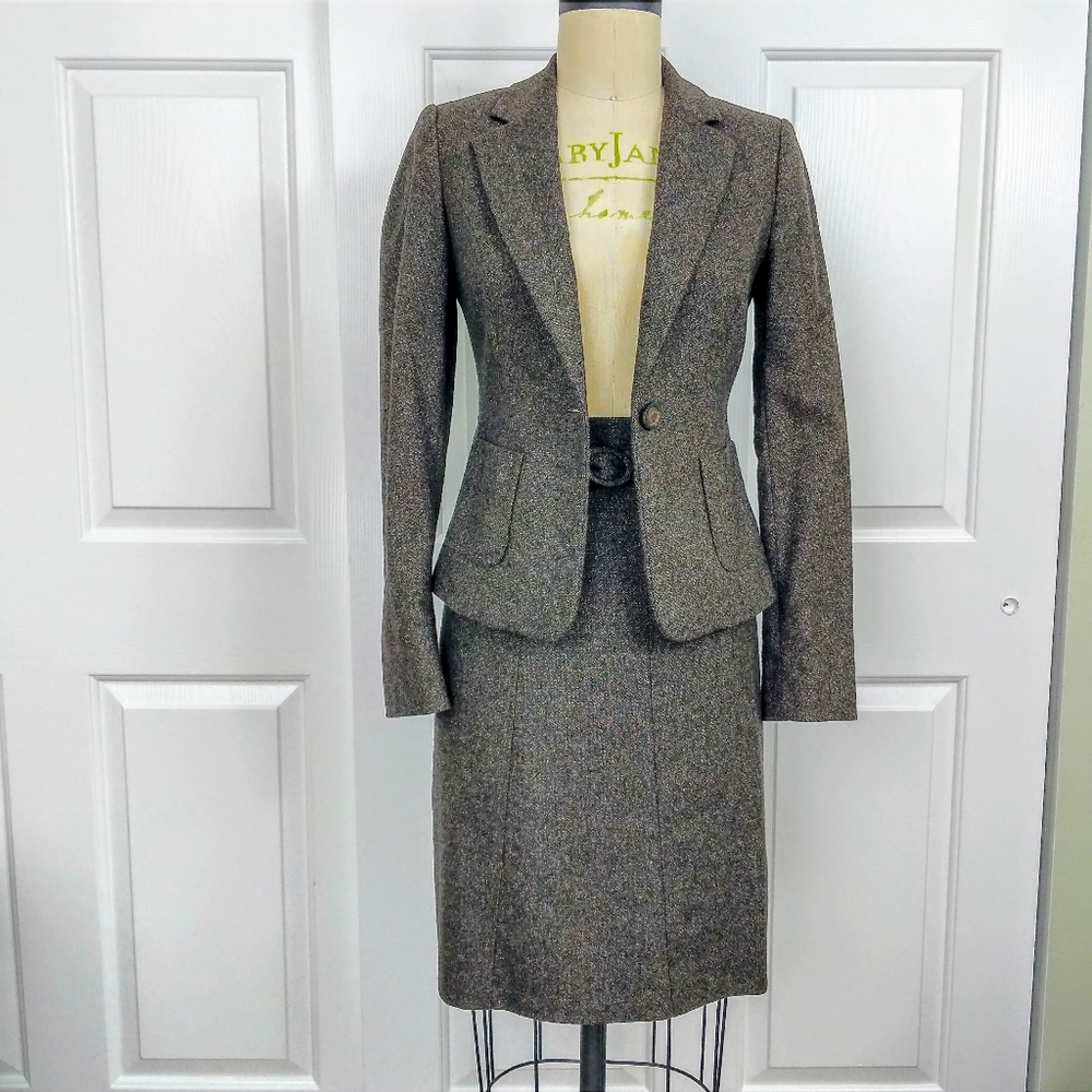 United Color of Benetton brown wool skirt suit